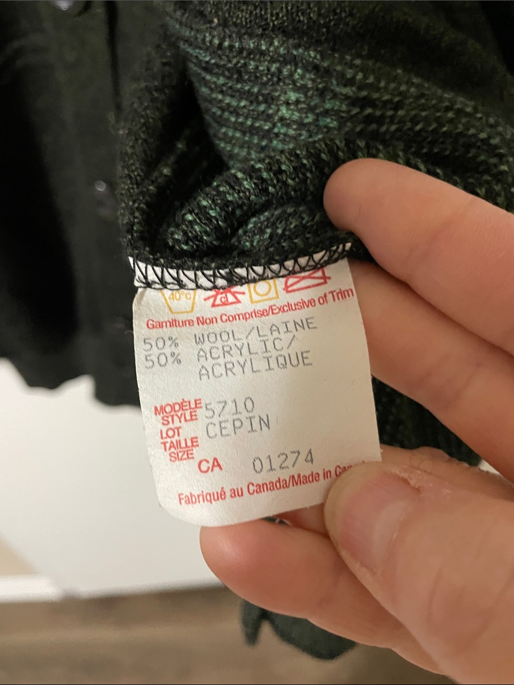 Vintage Cooper Wool Blend Grey With Green Detail Cardigan Sweater Size M - Picture 6 of 7